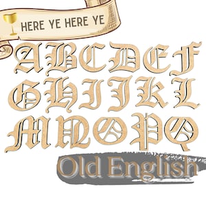 Letras antiguas en inglés pequeñas / Letras de madera / Letras cortadas con láser / Letras divertidas / Letras para proyectos de arte / Letras para manualidades y arte / Fuentes elegantes