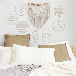 Sacred Geometry Set/ Crystal Grids/ Boho Decor/ Wood Wall Decor
