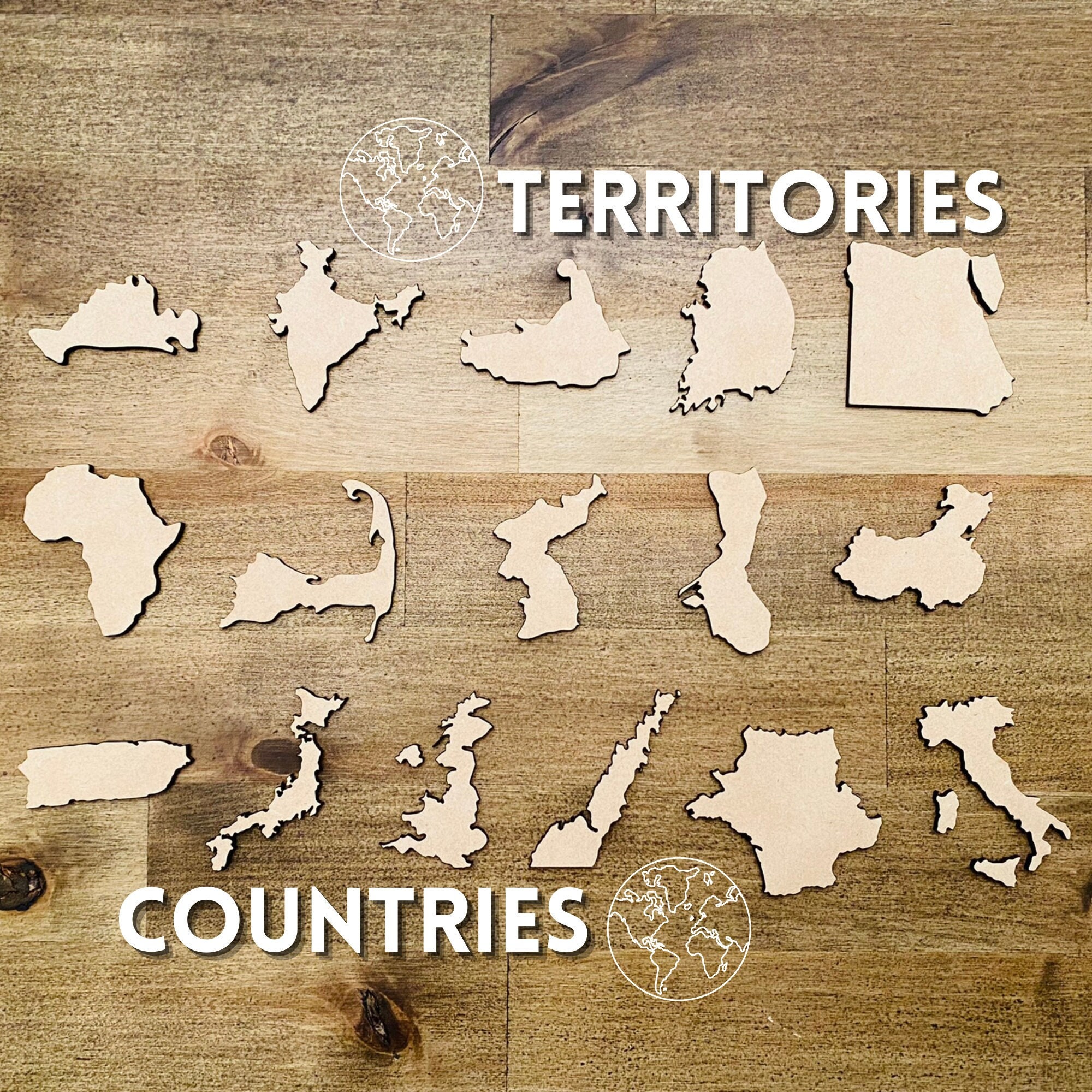 Countries and Territories Shapes | Wood Country Laser Cutout | World ...