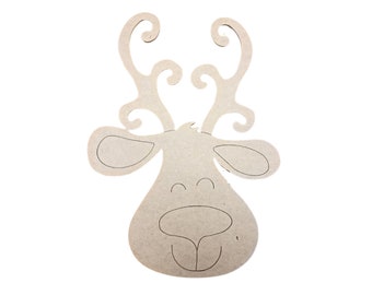 SMALL Happy Reindeer | Wood Craft Shapes | Christmas Wood Cutouts | Holiday Decor | Christmas Wall Art