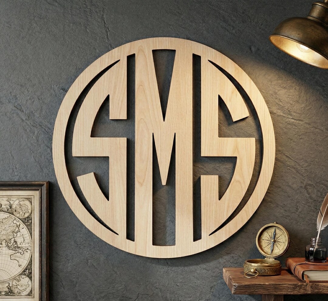 Laser Cut Block Monogram | Round Framed Modern Sign - Etsy