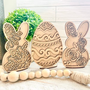 Set of 3 Easter Decor with Stands | Easter Bunnies and Easter Egg