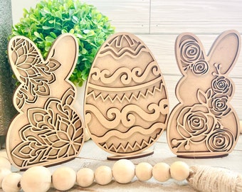 Lot 305 Décorations Pâques En Bois à Peindre - Kit Bricolage Enfants Avec Lapins, Œufs Et Accessoires
