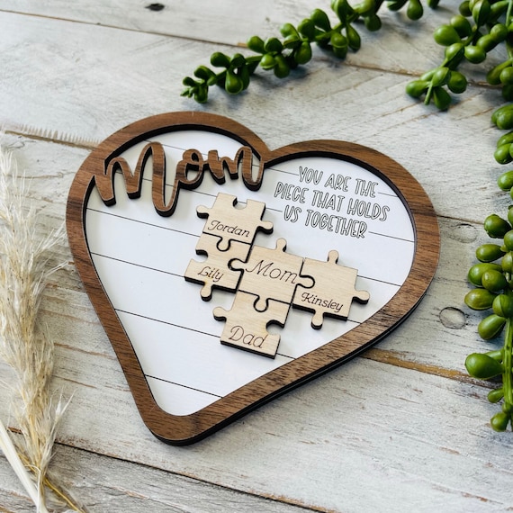 Plaque de cœur en forme de pièce de puzzle pour la fête des mères Cadeau  fête