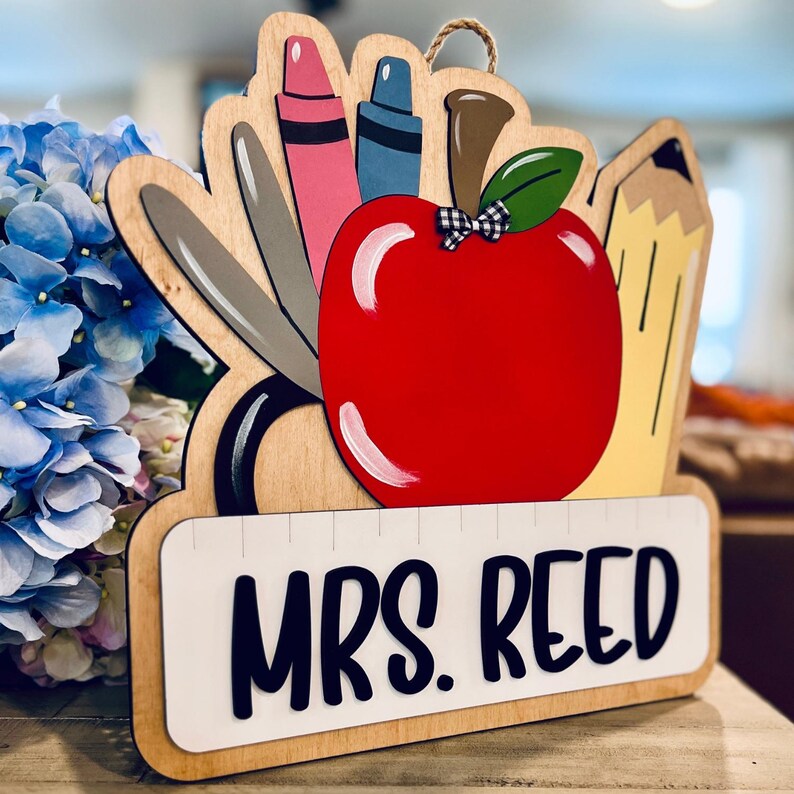 Personalized 3D Wooden Teacher Door Sign | Classroom Decorations ...