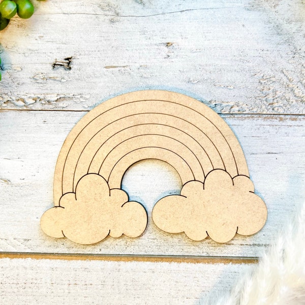 Large Wood Rainbow | Wooden Rainbow with Clouds | Craft Wood Cutout | Craft Rainbow | Paint by Line