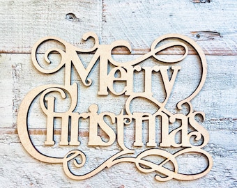 Small Merry Christmas Word Cutout | Merry Christmas wood letter | Christmas wreath decor | Door hanger | Christmas Crafts |
