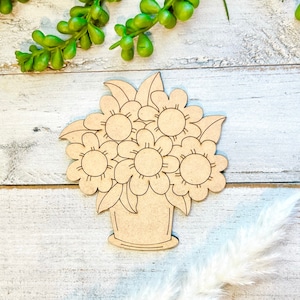 Mały 3"-10" | Bukiet kwiatów z drewna | Wazon na kwiaty | Drewniane kształty do rękodzieła | Dekoracje wiosenne | Rękodzieło DIY | Malowanie po liniach