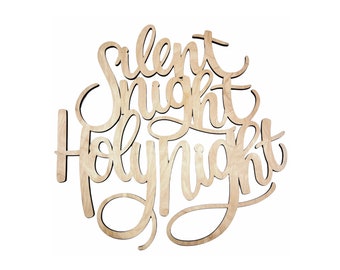 Small Silent Night Holy Night Wood Cutout | Merry Christmas wood letter | Christmas wreath decor | Christmas Door hanger | Christmas Crafts