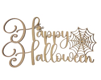 ハッピーハロウィン ボーンズ テキスト 木製切り抜き - レーザーカット