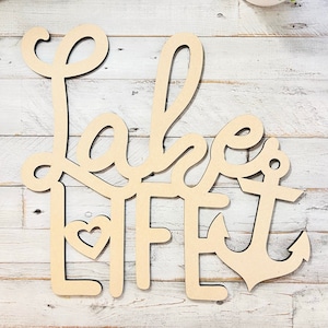 LARGE Connected Letters | Lake Life Decor | Wooden Cutout Word | Lake House Wall Decor