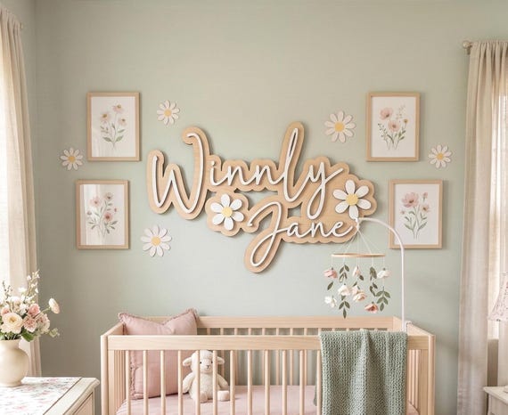 Girls Wood Name Sign with Daisies | Custom Name Sign | Girls Nursery | Girls Room Decor