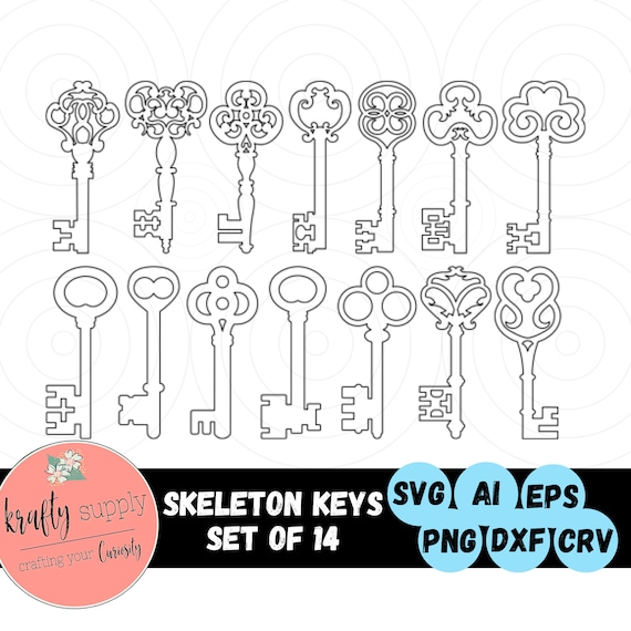 Skeleton Keys Set of 14 Key SVG Files Master Keys Clean Vector Files Easy  Digital Download Art Digital File Instant Download 