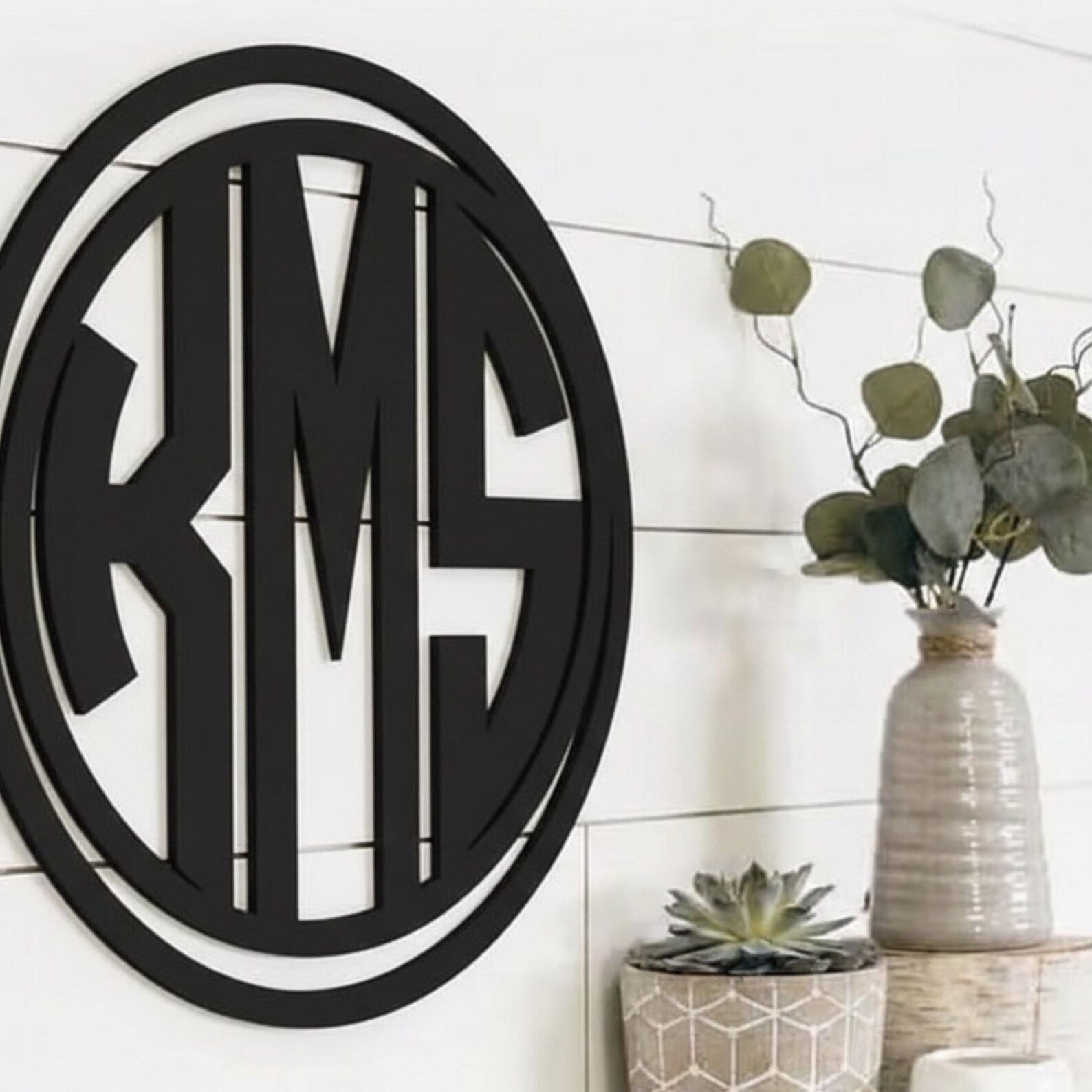 Laser Cut Double Loop Frame Block Monogram, 3 Letter Round Initial ...