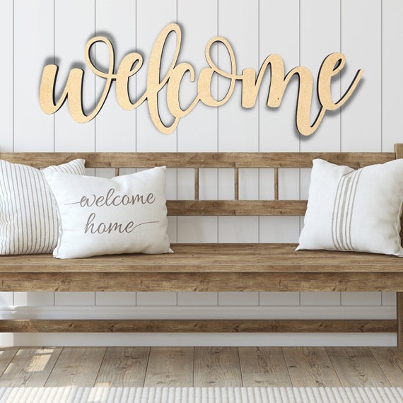 thumbnail image 2 of Craft Wales 'HELLO' Wooden MDF Freestanding Sign – Brown – Modern Living Room Decor 2 of 5