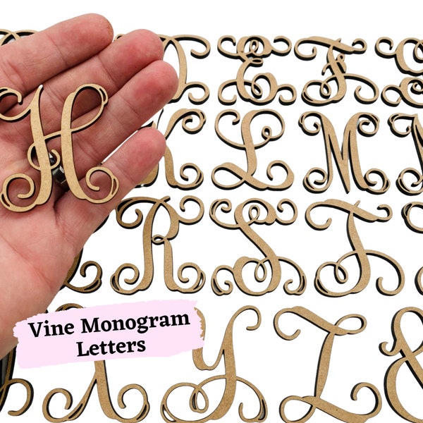 Small Vine Monogram Letters | Wooden Letters | Laser Cut Letters | Script Font | Car Charm Letters | Bogg Bag Decor | Art & Crafts Letters