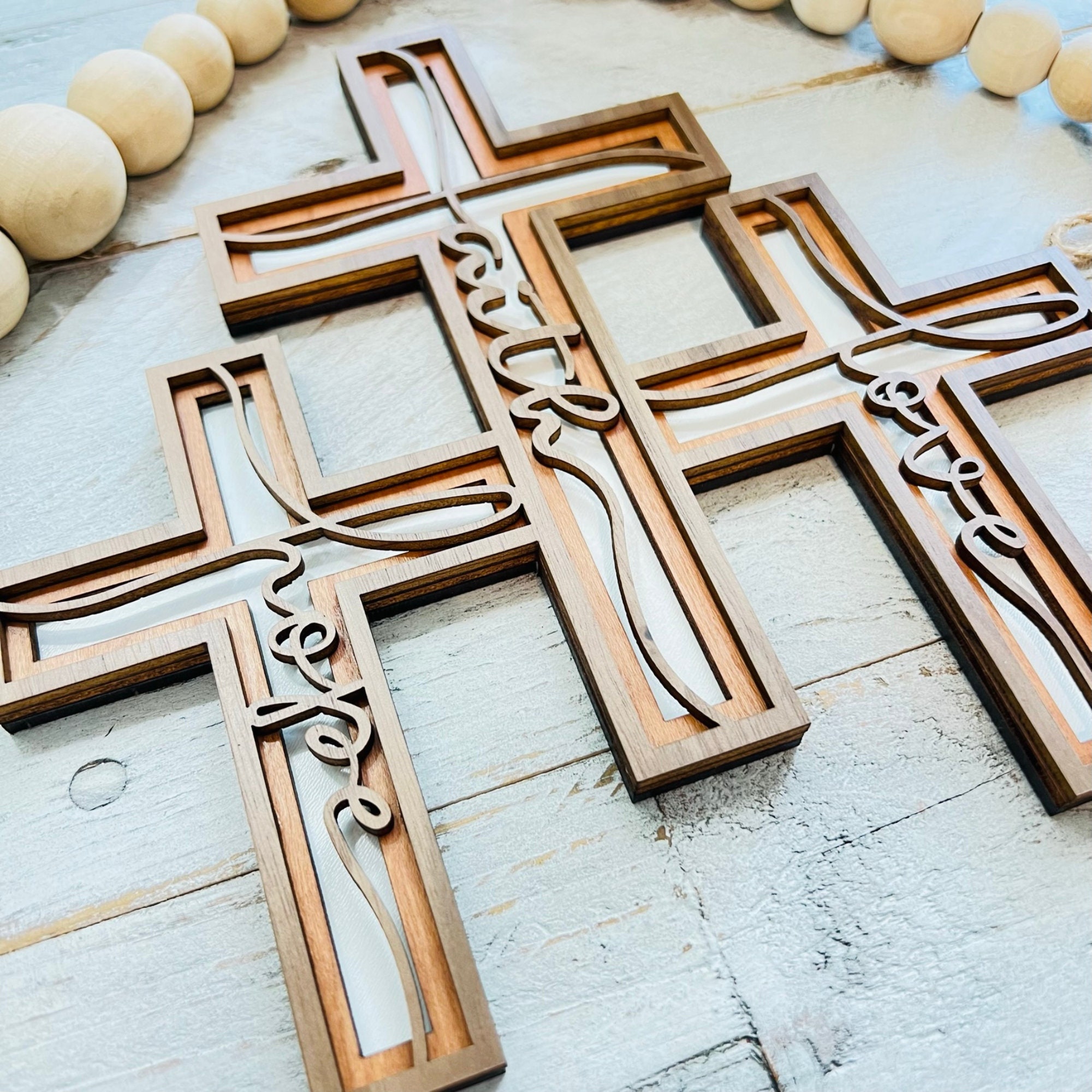 LGFMGWH 60Pack Small Wooden Crosses in Bulk, Wooden Crosses for Crafts, Cross Charms with 60 Chains, Wooden Cross Pendants for Necklace Bracelet