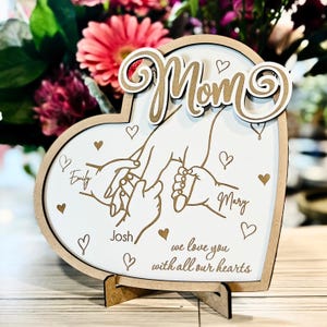 Mother&#39;s Day Heart | Kid&#39;s Hands Name Family Sign | Personalized Mothers Day Gift | Anniversary, Birthday, Christmas, Valentines Presents