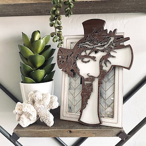 Jesus Cross | Detailed Wooden Cross | Wood Cross Home Decor | Fireplace Decor | Bookshelf Cross Decor | Religious Cross | Christian Gifts