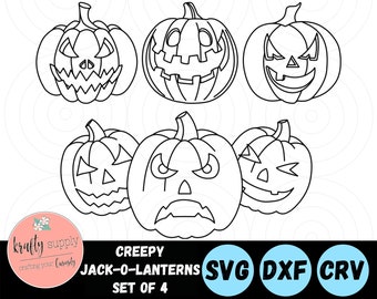 Halloween Creepy Jack-O-Lanterns | Spooky Pumpkin SVG Files | Set of 4 Pumpkin Cut Files | Vector Files | Laser Cutting | Digital Download