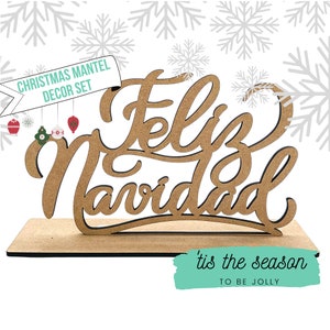 Feliz Navidad Mantel Decor | Wooden Mantel Decorations| Spanish Christmas Decor | Fireplace Decor | Christmas Tree Decorations