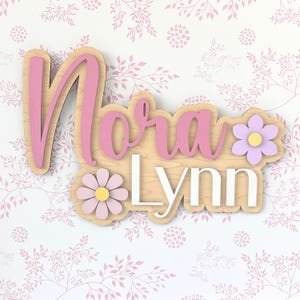Girls Name Sign with Flower and Daisy, Nursery Sign and Kid Bedroom Decoration, Baby Shower Decor, Hospital Door Hanger, Delivery Room Decor