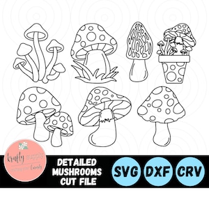 Mushrooms | Set of 7 | Detailed Mushroom SVG Files | Fungi Cut Files | Morel Vector Files | Toadstool Cut File | Amanita Digital File