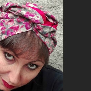 Cotton and Wool Red and Pink Floral Turban for Women, Double Face Turban Head Wrap, Handmade Reversible Turban