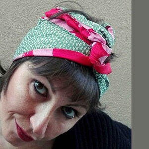 Cotton  Turban Headband, Green fantasy and Red Floral Pattern Turban for Women, Double Face Turban Head Wrap, Handmade Reversible Turban