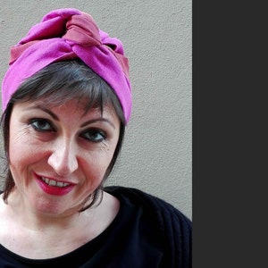 Linen and Cotton Red and Fucsia Turban for Women, Double Face Turban Head Wrap, Handmade Reversible Turban