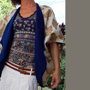 Kimono Style Dress, Linen and Cotton Blue and Fantasy Woman Dress, One Size Kimono Cut Dress, Liberty Style Dress, Made in Italy Dress