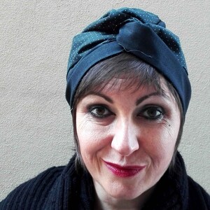 Cotton and Light Wool Black and Blabk Pois Turban for Women, Double Face Turban Head Wrap, Handmade Reversible Turban