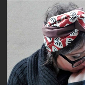 Cotton and LInen Turban Headband, Brown and Brown Jinko Pattern Turban for Women, Double Face Turban Head Wrap, Handmade Reversible Turban