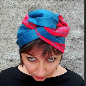 Cotton blue and Orange Fantasy Pattern Turban for Women, Double Face Turban Head Wrap, Handmade Reversible Turban