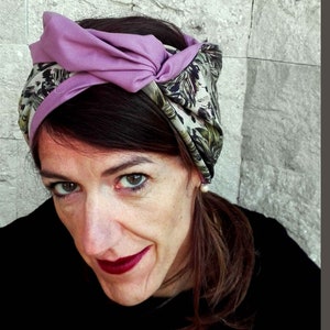 Cotton Lilac and Forest Floreal Pattern Turban for Women, Double Face Turban Head Wrap, Handmade Reversible Turban