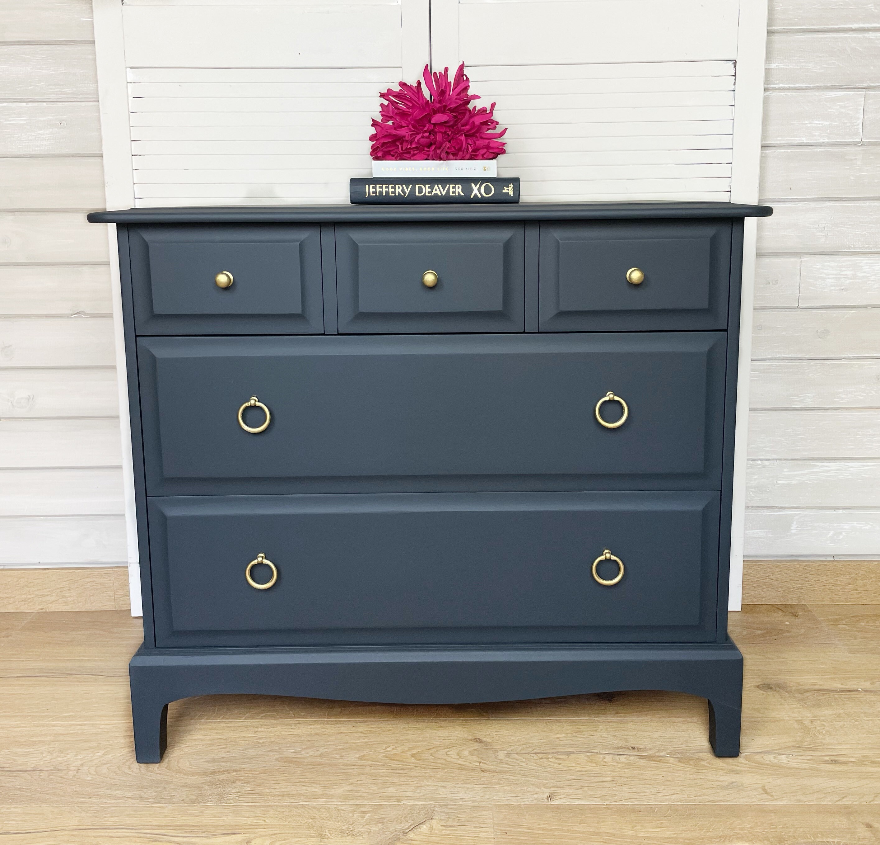 Stag Chest of Drawers Dark Grey Gold Handles Etsy