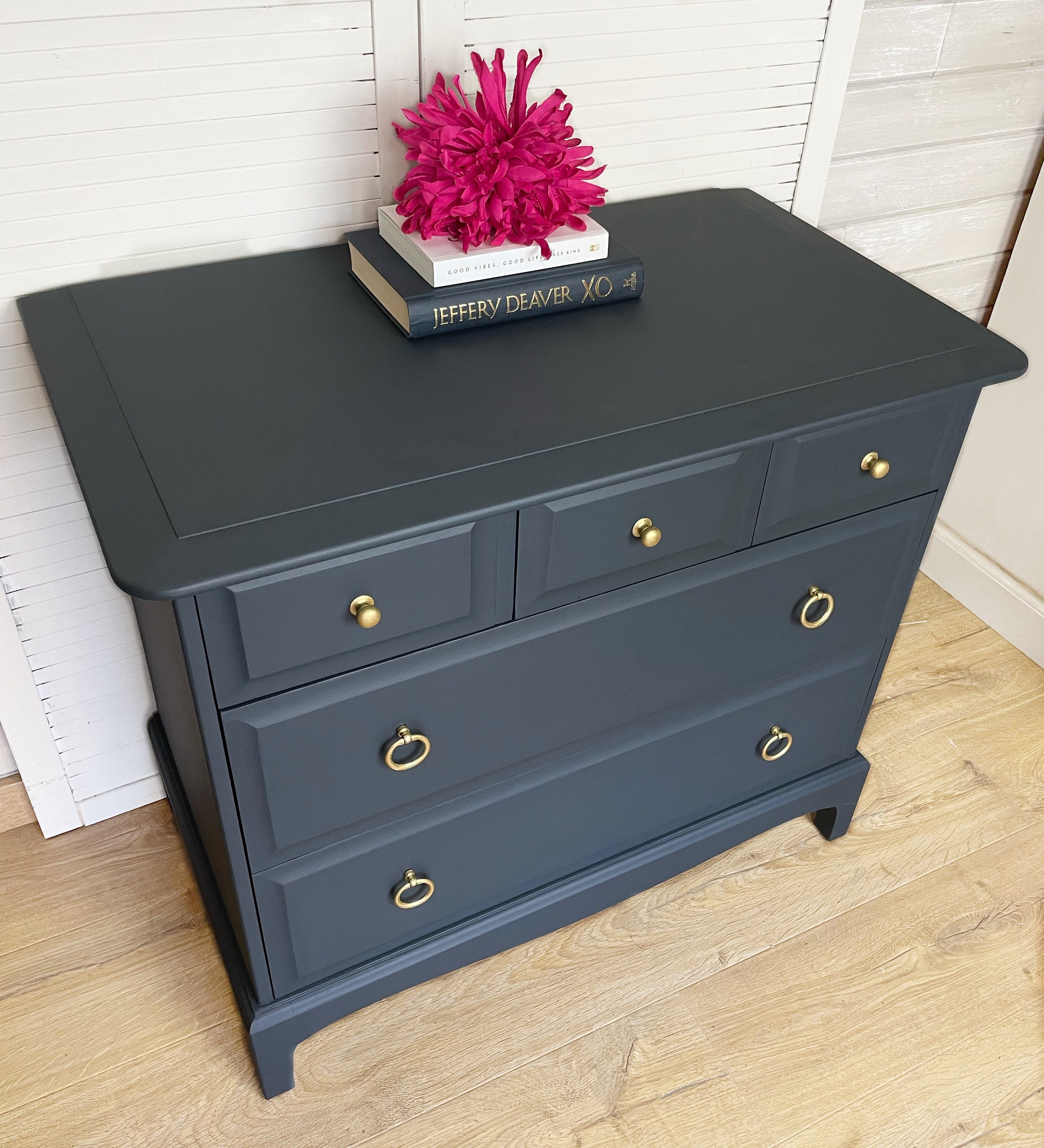 Stag Chest of Drawers Dark Grey Gold Handles Etsy