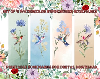 Watercolor Hummingbird Bookmarks Set of 4 (Printable Digital Download)