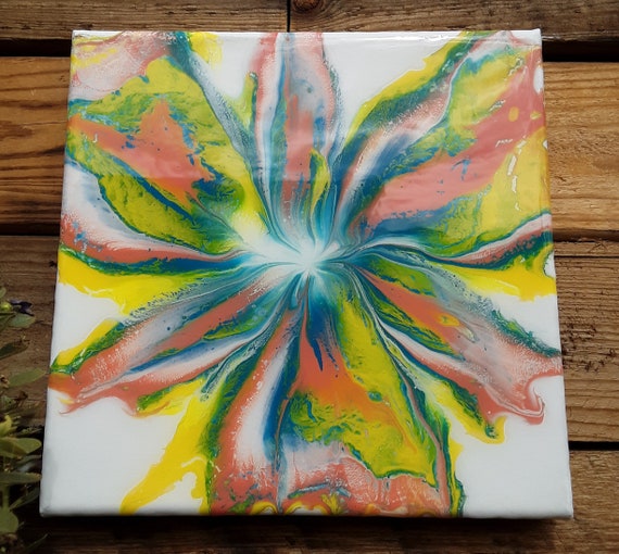 Acrylic Painting Abstract Flower 8x8 Acrylic Paint Pour Fluid Art Resin
