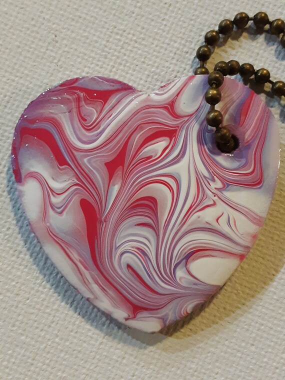 Acrylic Paint Pour Wooden Heart Keychain
