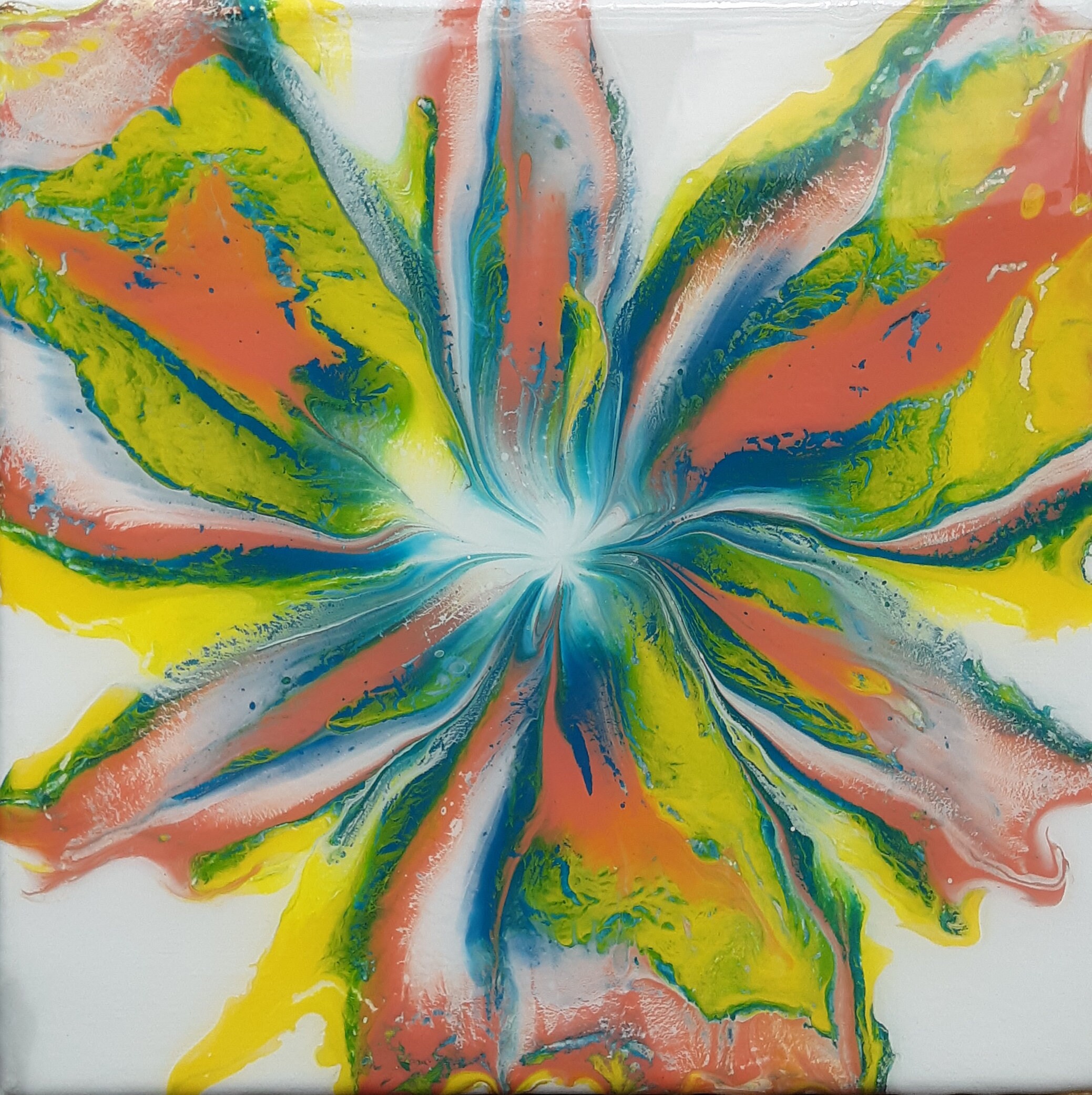 Acrylic Painting Abstract Flower 8x8 Acrylic Paint Pour Fluid Art Resin