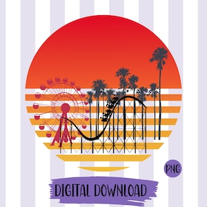 Summer Amusement Park PNG: Ferris Wheel, Roller Coaster (Digital Download)