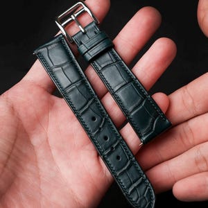 Alligator Watch Strap Deep Green in 16mm, 17mm, 18mm, 19mm, 20mm, 21mm, 22mm