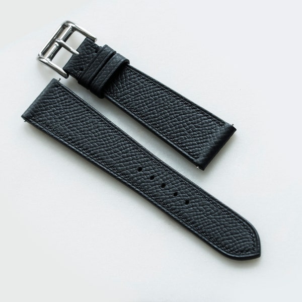 Epsom Black Leather Watch Strap / Bespoke Watch Band with Quick release, Handmade & Handstitched in 16mm, 17mm, 18mm, 19mm, 20mm, 21mm, 22mm