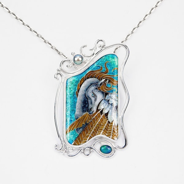 RESERVED! Unique Pegasus pendant. one of a kind. Limited Edition. Sterling Silver. Handmade Georgian Cloisonne Enamel. Pegasus gift