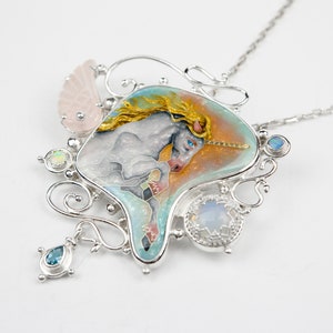 Handmade Cloisonné Unicorn Pendant – Limited Edition Sterling Silver Necklace, Enamel Fantasy Jewelry, Unique Gift for Her. Unicorn pendant