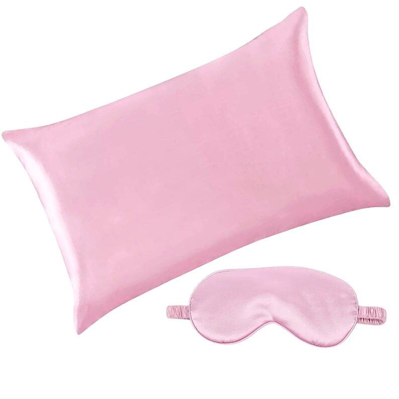 Silky SATIN PILLOWCASE EYE Mask Set, Baby Pink Luxury Gift Set, Skin