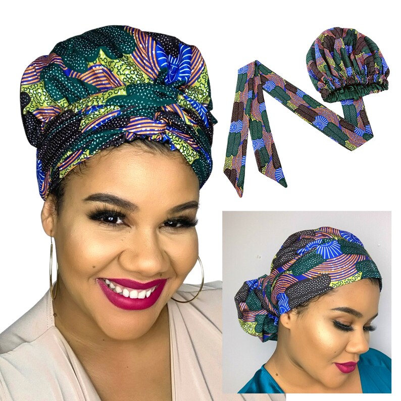 SATIN LINED head wrapturban African print headtie Etsy