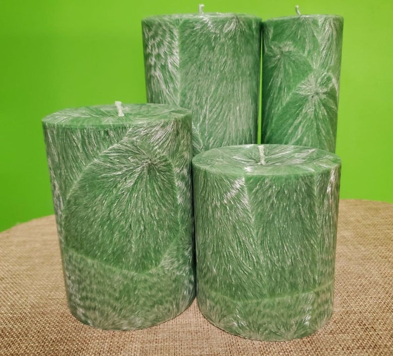 Customizable Fragrance /& Size Candles Energy Pillar Candle Green 2x63x33x43x64x6 Natural Palm Wax Crystallized Pattern