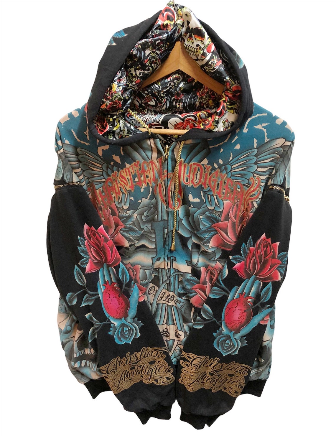 Christian Audigier Ed hardy Reversible Hoodie Blume Panther Etsy